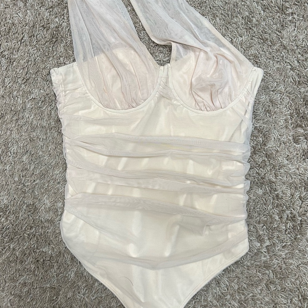 Elegant Blush Asymmetrical Ruched Bodysuit